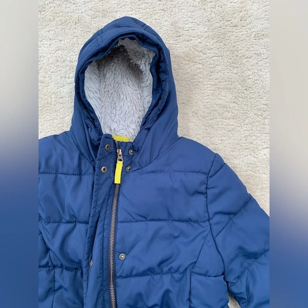 Mini Boden Size 11-12 Years Navy Winter Hooded Parka Coat Fuzzy Sherpa Lining
